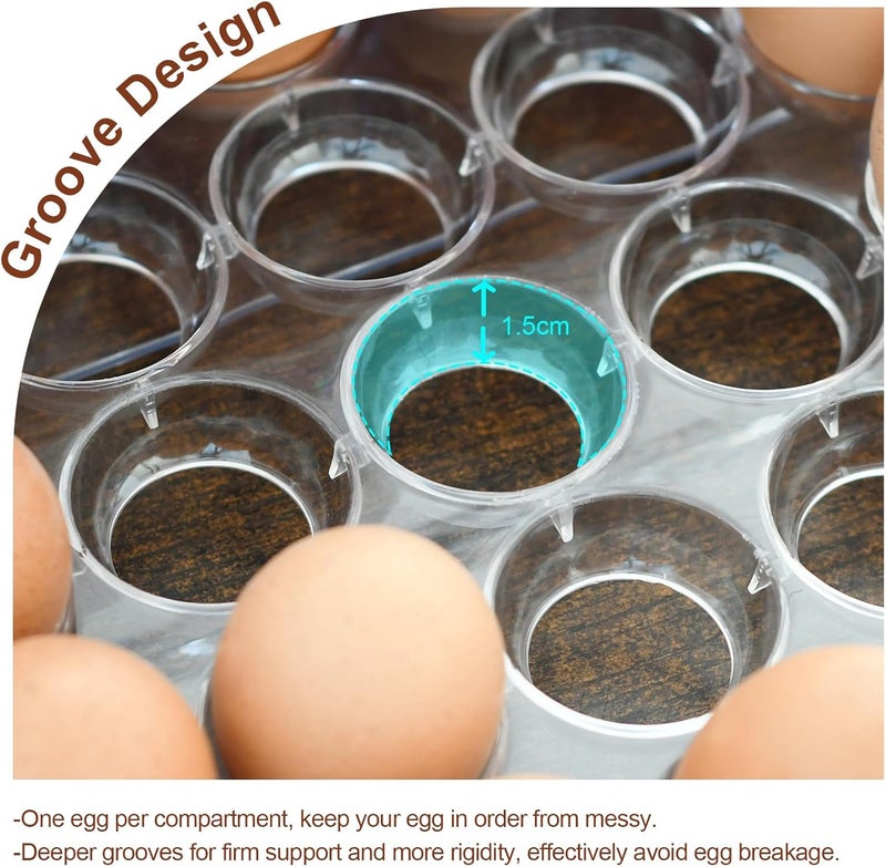 MFBJXC Egg Holder for Refrigerator,60 Eggs Clear Drawer Organizer,2 Layer Stackable Egg Holder Egg Trays,Egg Storage Container with Time Scale for Fridge Countertop Cabinet - Image 3